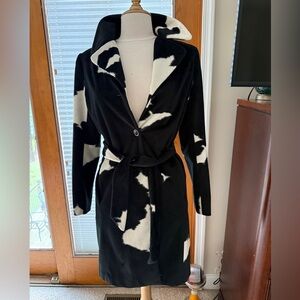 Vtg bebe Coat XS Faux Fur Animal Print Jacket Trench Black White 90s y2k